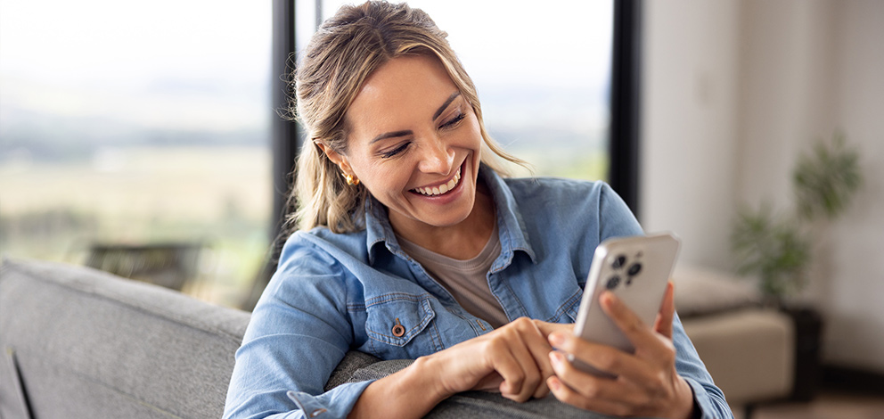 Woman using mobile app