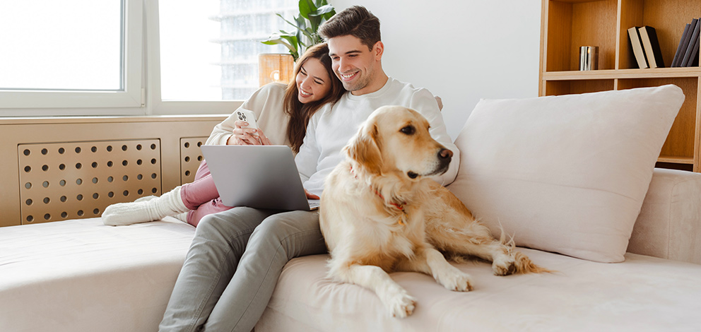 Man and woman using computer